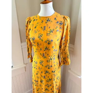 Reformation Winslow Floral Midi Dress Yellow Blue Slit Size 0 thumbnail 4