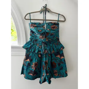 Ulla Johnson Isidro Romper Playsuit 6 Lagoon Teal Floral Print Resort Luxury thumbnail 6