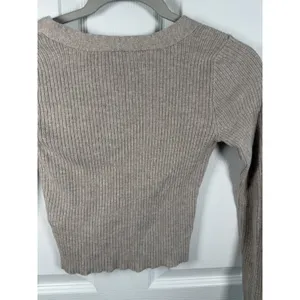 Gilly Hicks Light Brown/Beige Cropped Cardigan Size XS Ribbed Lightweight thumbnail 6