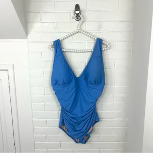 NWT J.Crew Ruched Femme Blue Padded One Piece Swimsuit Size 18 thumbnail 2