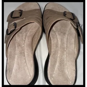 Clarks Springers Sandals Womens 5.5 Brown Leather Buckle Slides Comfort Casual thumbnail 3