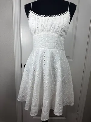 Selfie Leslie White Eyelet Lace-Up Back Sleeveless Mini Dress Size 6 thumbnail 4