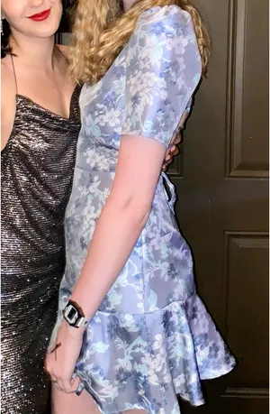 Lulus Blue Floral Jacquard Ruffled Skater Dress thumbnail 8