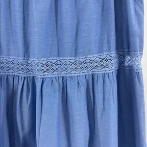 Francesca's Collections Blue Maxi Skirt Lace Accent western boho country cottage thumbnail 6