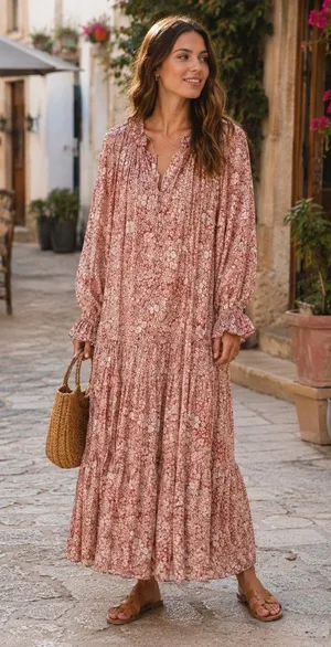 Free People Feeling Groovy Red Floral Boho Long Sleeve Maxi Dress NWT thumbnail 1