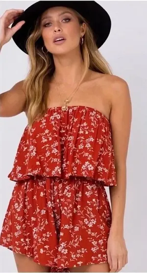 ✨Princess Polly Brown orange floral Romper✨ thumbnail 1