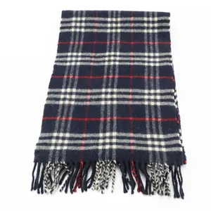 Vintage Burberry House Check Blue, Red & White Lambswool Plaid Scarf thumbnail 3