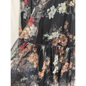 Gracia Floral Embroidered Mesh MIDI Black Tiered Tulle‎ Size S NWT thumbnail 2