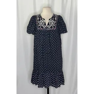 Anthropologie ONE SEPTEMBER Alpina Tunic Dress Embroidered Floral Ruffle X-Small thumbnail 2