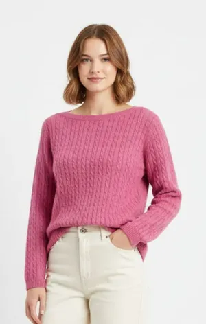 100% Cashmere Pink Ribbed Crew Neck Long Sleeve Sweater by Tweeds M thumbnail 1