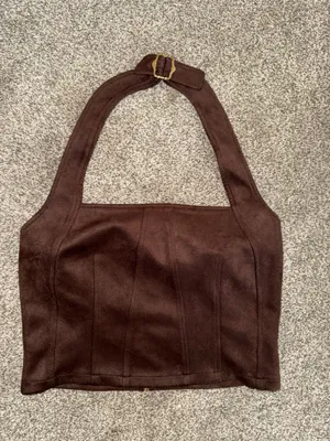 Sincerely Jules Brown Faux Suede Halter Corset Top thumbnail 1