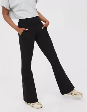 Aerie Offline The Hugger Foldover Flare Hi-Rise Black Leggings Sz S Small EUC!! thumbnail 1