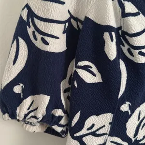 Maeve by anthology Blue and White Puff Sleeve Blouse EUC thumbnail 3