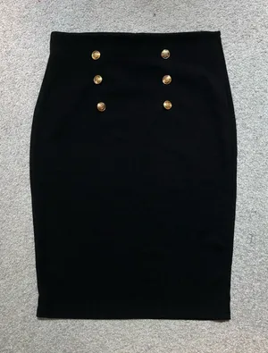 SHEIN Black Bodycon Mini Skirt with Button Accents thumbnail 1