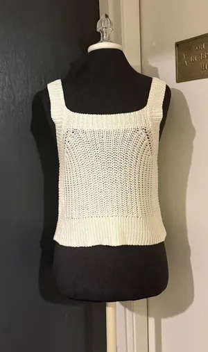 Wilfred Aritzia Linen Cotton Blend Cream Square-Neck Knitted Tank Top thumbnail 1