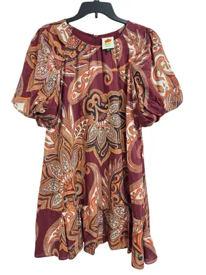 FARM Rio Paisley Floral Print Mini Dress Burgundy Puff Sleeve Size Large thumbnail 2