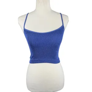 STPL Ribbed Crop Tank Top Womens One Size Blue Seamless Stretch Cami thumbnail 3