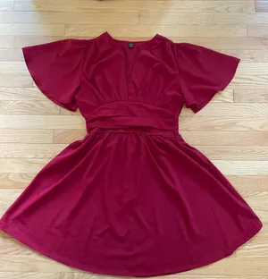 SheIn Clasi Plunging Neck Butterfly Sleeve Ruched Waist Dress thumbnail 1