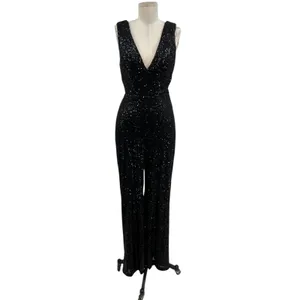 Ieena for Mac Duggal Jumpsuit 26691 Sequin Cut Out Wide Leg‎ Black Size 4 thumbnail 3