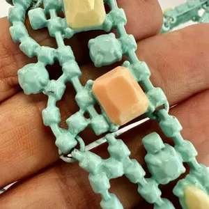 Blue metal orange yellow bib necklace thumbnail 5