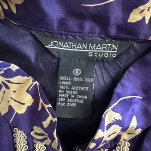 Jonathan Martin Studio 100%‎ Silk Purple Gold Floral Embroidered Midi Dress Sz 8 thumbnail 2