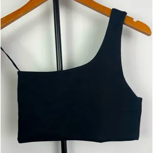 Oak + Fort Black Single Shoulder Crop Bra‎ Top thumbnail 1