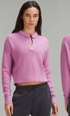 Lululemon Collared Merino Wool-Blend Sweater Dahlia Mauve SZ medium thumbnail 1