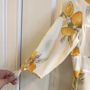 For Love & Lemon Mini Dress Women Medium White Lemon Print Cottagecore Tie Strap thumbnail 6