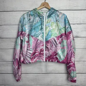 Nike Sportswear Women's‎ Sz Small Tropical Floral Windrunner Crop Hoodie Jacket thumbnail 2