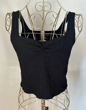 American Eagle Outfitters Ribbed Ruched Tank Top Black Size XL thumbnail 1