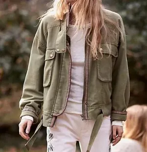 Free People Flight Line Women's Size S Olive Green Embroidered Bomber Jacket thumbnail 1
