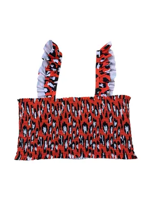Summer Mae Medium Red Leopard Print Smocked Bikini Top Ruffle Strap Swimwear thumbnail 3