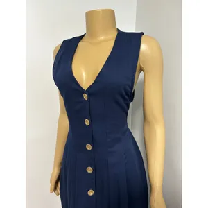 Y2K 90s Willow Ridge Vintage Navy Blue Button Down Pleated Midi Dress 10P USA thumbnail 2
