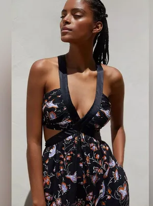 Anthropologie The Brinley V-Neck Jumpsuit Cut Out M thumbnail 2