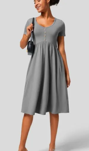 Halara Neck Decorative Button Short Sleeve Side Pocket Midi Casual Dress Size XL thumbnail 1