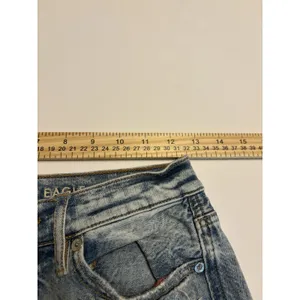 American Eagle Outfitters Distressed Light Wash Jeans Plaid Patch Detail Size 4 thumbnail 10