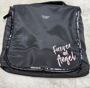 Victoria's Secret Black Toiletry bag pouch with Pink 'Forever an Angel' Script. thumbnail 1