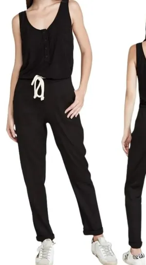 Monrow Revolve Black Henley Loungewear Athleisure Jumpsuit NWT Size XS thumbnail 1
