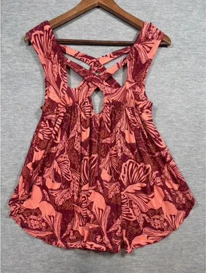 Free People XS Floral Crisscross Back Babydoll Tank Top‎ Sugar Cane thumbnail 1