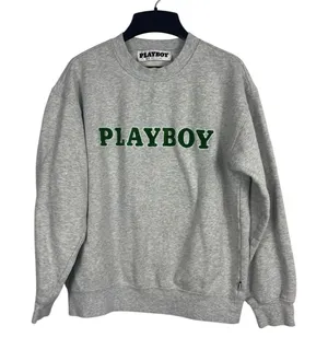 Playboy by PacSun Y2K Gray Crewneck Sweatshirt S Green Textured Logo Pullover thumbnail 1