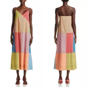 RHODE Nadia Maxi Dress Multi Stripe Patchwork Cotton Size 0 NWT thumbnail 4