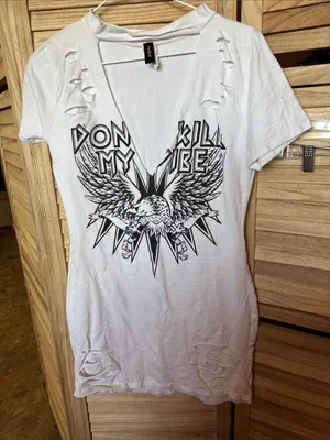 Women’s White Graphic V-Neck Tee - Don’t Kill My Vibe Junior Large thumbnail 1