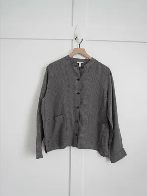Eileen Fisher Linen Gingham Mandarin Collar Jacket thumbnail 2