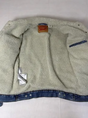 Levi's Sherpa Lined Blue denim Trucker Jacket Button Snap Closure S thumbnail 12