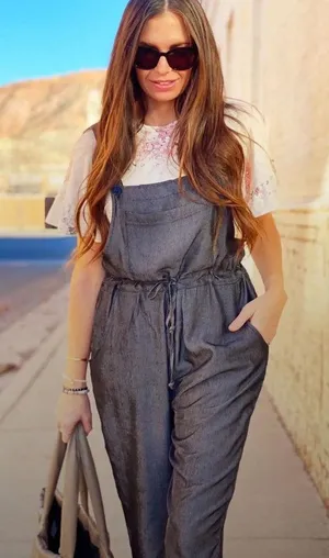 Lularoe Charcoal Gray Chambray Juliet Overalls - Casual Pull-On Jumpsuit Small thumbnail 1