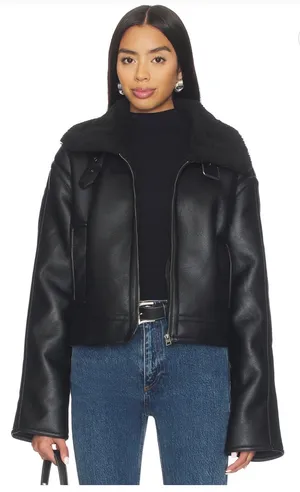 Revolve Superdown Lucinda Faux Leather Teddy Black Jacket  thumbnail 1