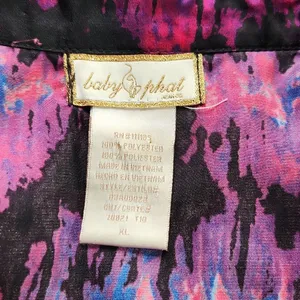 Baby Phat -257 Y2K satin like lace and sequin blouse hot pink and‎ black Large thumbnail 3