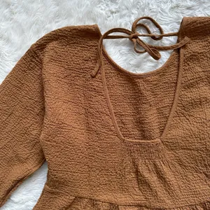 Madewell Blouse Peplum Open-Back Top Brown S thumbnail 7