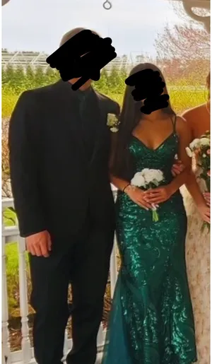 Macy's Sequence dark green prom dress thumbnail 3