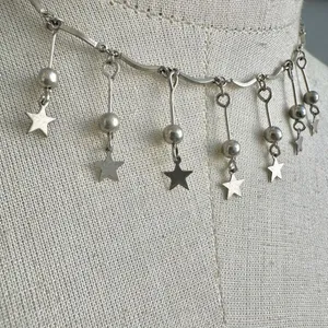 Silver tone hanging star choker necklace thumbnail 2